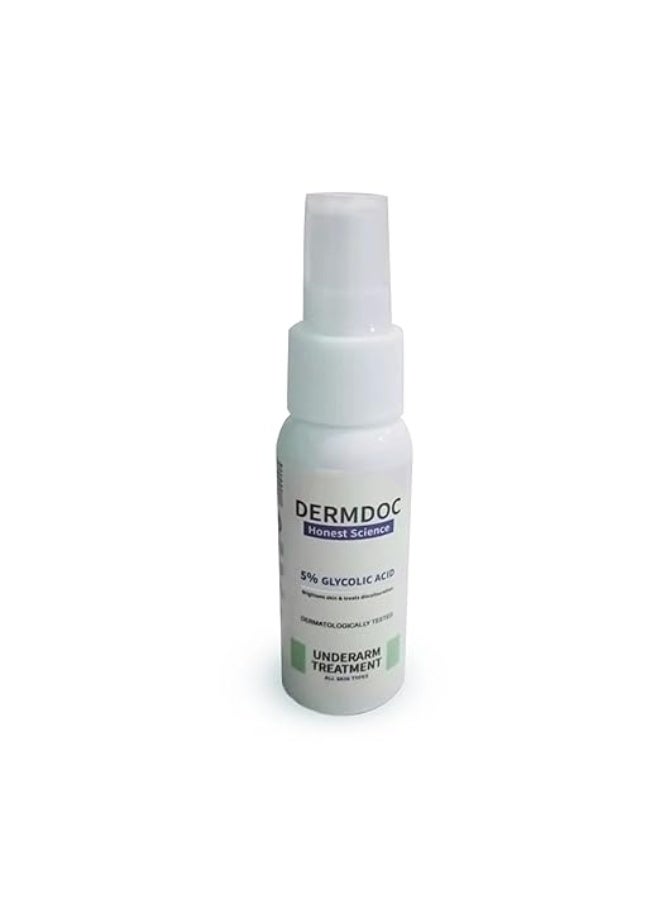 DERMDOC 5% Glycolic Acid Underarm Brightening Spray Treatment 30ml | Multipurpose Exfoliating Toner For Dark Spots On Face & Body | Reduces Hyperpigmentation | Evens Skin Tone | Controls Odour | Helps with Dark Neck & Knees, Strawberry Legs - Image 1